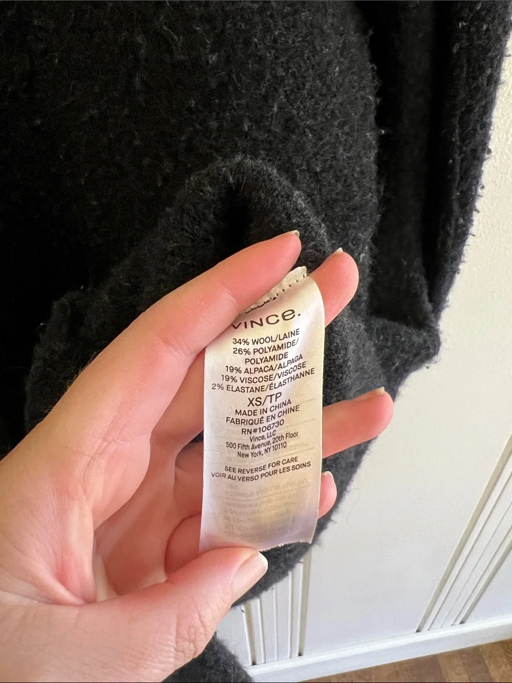 VINCE Size XS — Black Merino Wool Alpaca Blend Longline Cardigan Coat